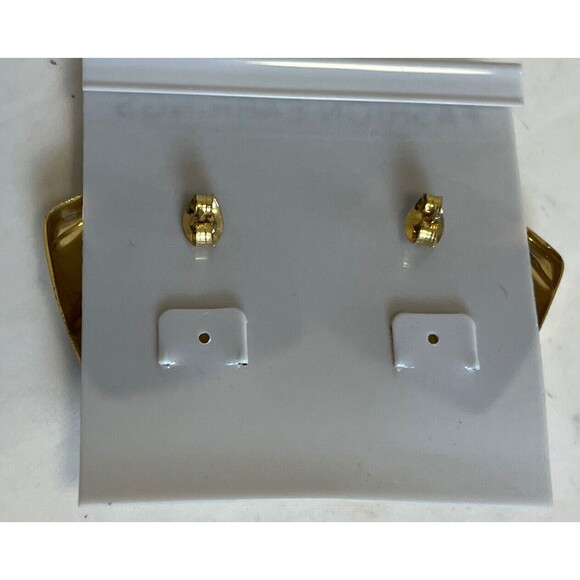 Vintage 80s Earrings Square Gold-tone Brown Faux Tiger Eye Pierced New Career - Picture 2 of 2